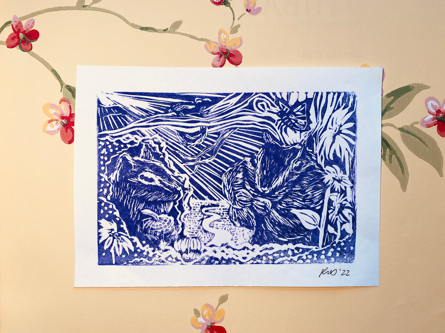 Animal and Nature Themed Lino-cut Relief Print