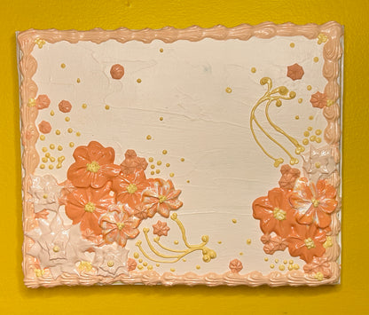 3D Acrylic Painting 8X10: Peachy Flower Cake