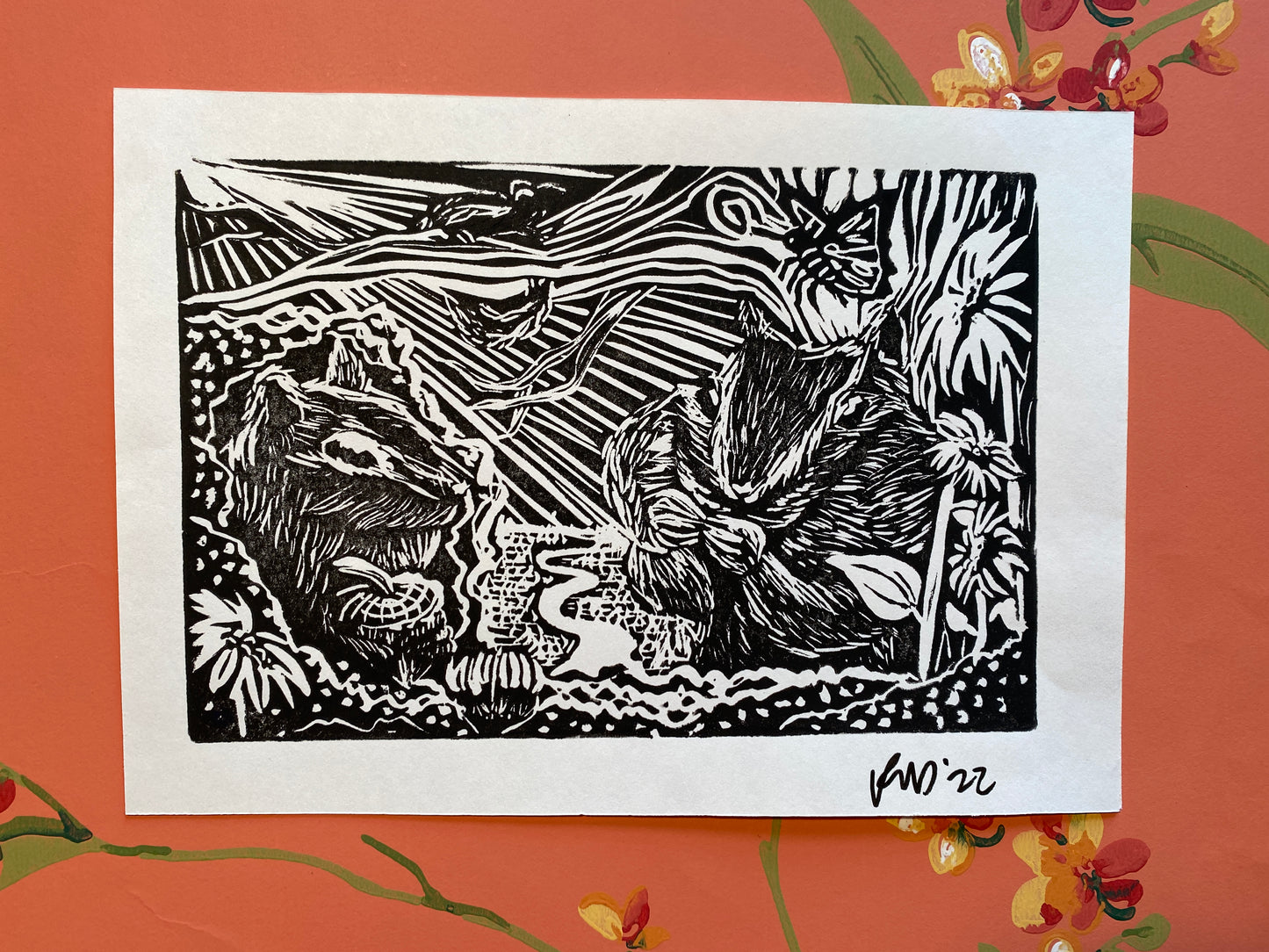 Animal and Nature Themed Lino-cut Relief Print