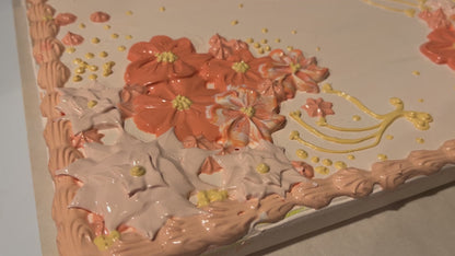 3D Acrylic Painting 8X10: Peachy Flower Cake