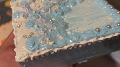 3D Acrylic Painting 5x5: Blue Glitter Cake